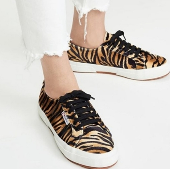 Superga 2750 Fanvelw Velvet Cognac Zebra Animal Print Sneakers Lace Up Size 8 - Picture 13 of 13